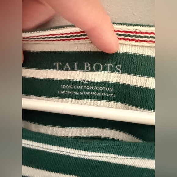 Talbots Bateau Neck Tee Candy Cane Holiday Stripe Women’s SZ XL Green White - Picture 3 of 9